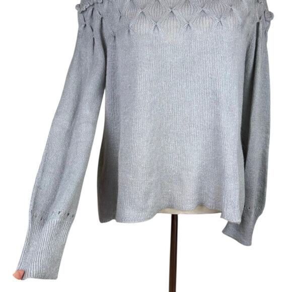 Sundance Ice Gray Mohair Pointelle Open Knit Beaded Lightweight Pullover Sweater - Picture 8 of 12
